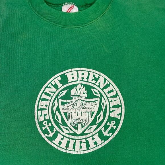 VINTAGE Saint Brendan High Graphic Crewneck Sweatshirt Men Medium Green USA 90s - Picture 3 of 7
